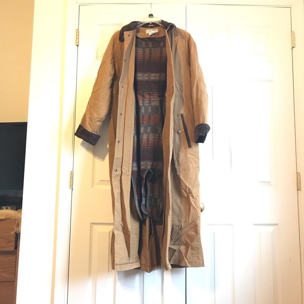 LL BEAN full length wool blanket lined barn coat S